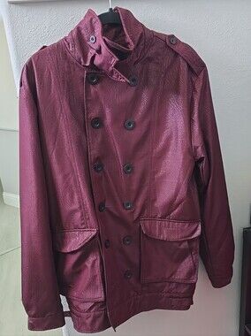 Mens Orisue Burgundy Double-Breasted Peacoat  Trench Coat Jacket Medium M RARE